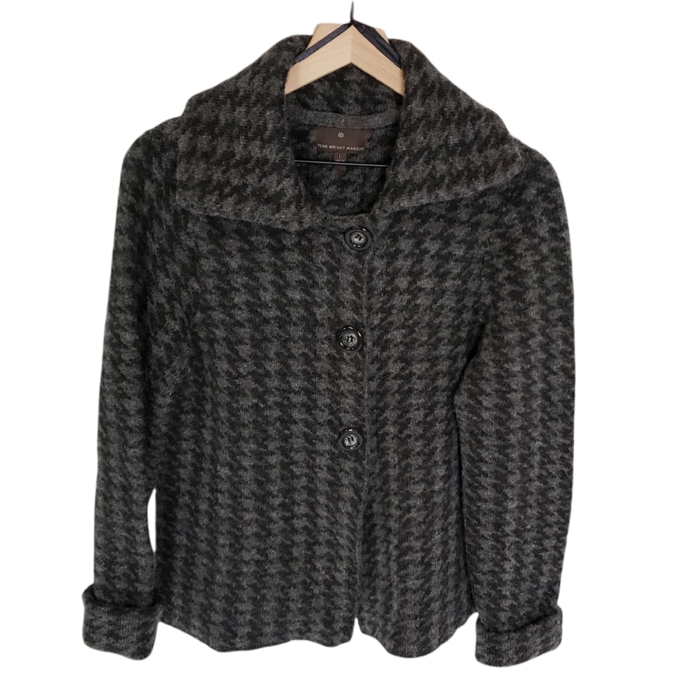 Fenn Wright Manson Wool Blend Sweater/Jacket Sz Large. Black & Gray Houn…
